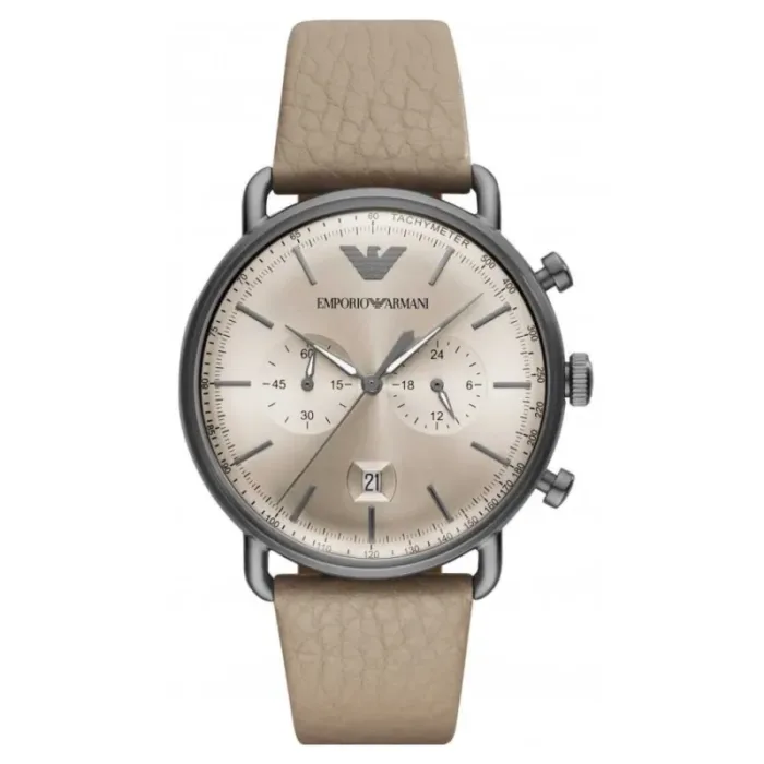 Emporio Armani Aviator Chronograph Quartz Grey Dial Beige Leather Strap Watch For Men - AR11107 - Image 2